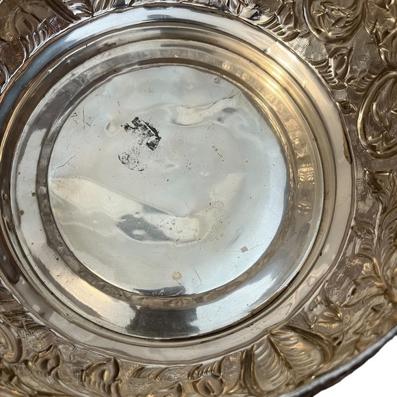 Handcrafted 12" Flower Design Ethnic Silver Bowl Brass Vase Decor, - Picture 4 of 6